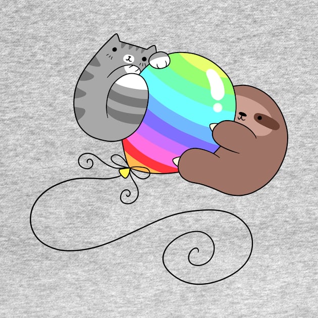 Rainbow Balloon Sloth and Cat by saradaboru